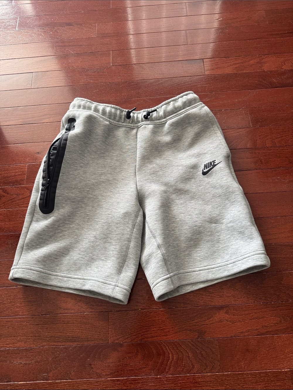Nike Kids Light Gray Fleece Drawstring Shorts with Black Zipper